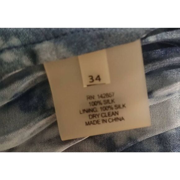 Elle Sasson womens size 34 uk size 2 usa 100% silk blue smocked elastic waist - Picture 7 of 8